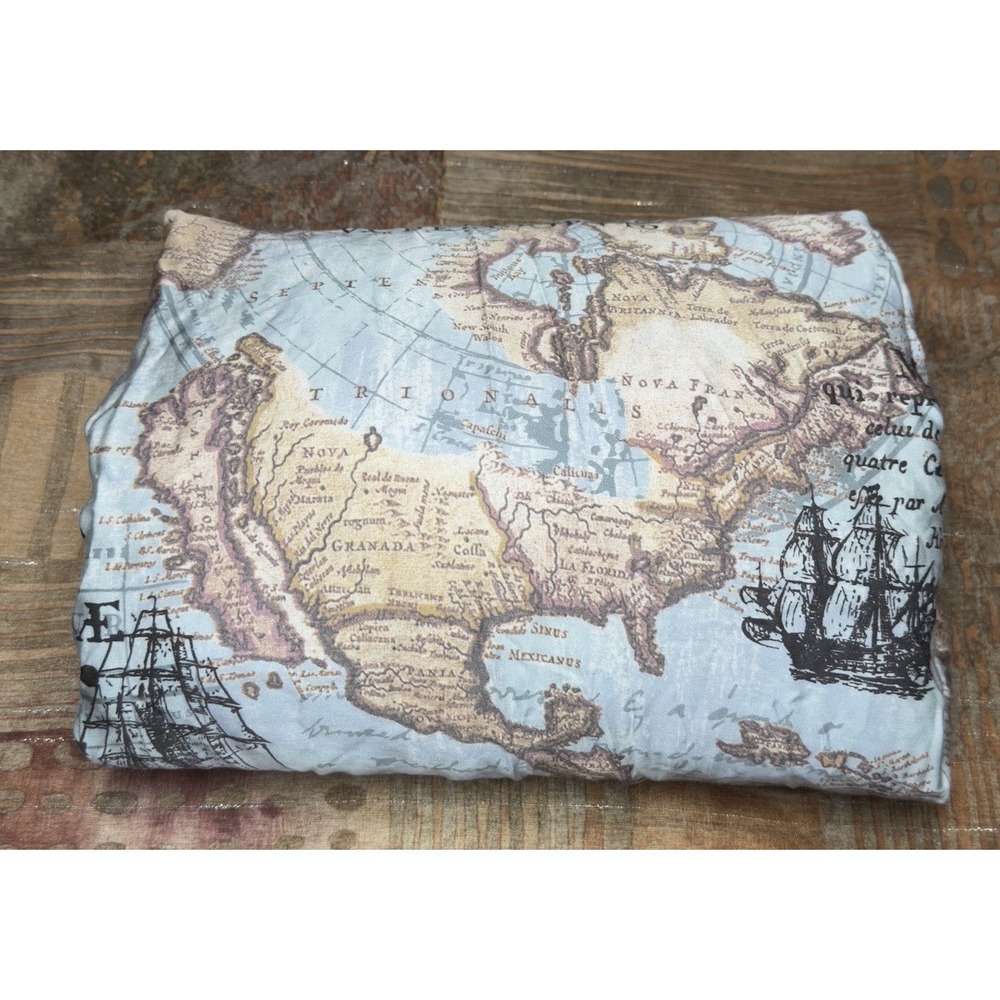 Cuddledown Sheet Fitted FULL Antique Cartographic World Map Sailing Ship Bamboo
